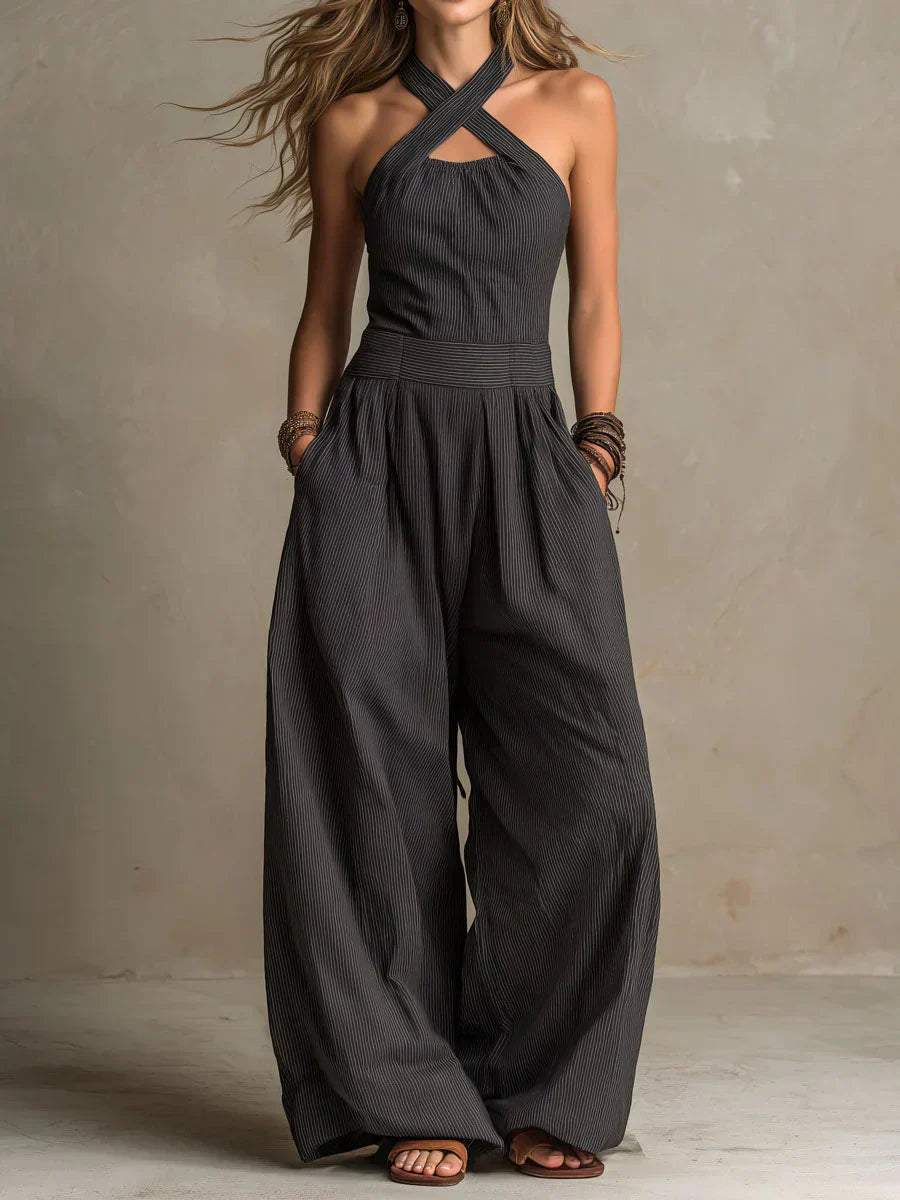 Bianca | Elegant Jumpsuit in Linen and Cotton with Crossover Detail