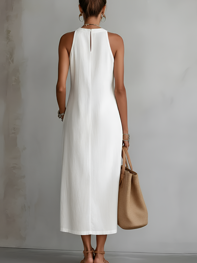 Jimena | Casual Broderet Mandarin Krave Midi Dress