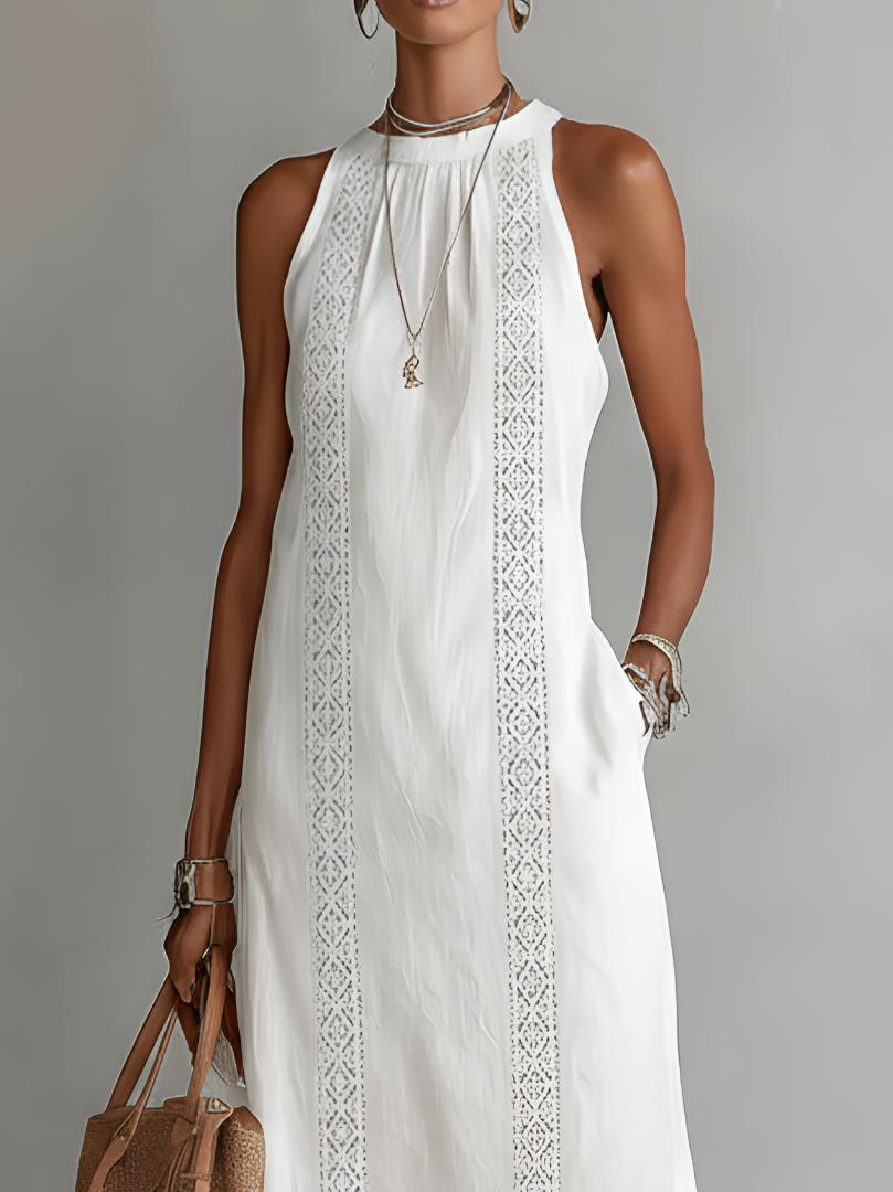 Jimena | Casual Broderet Mandarin Krave Midi Dress