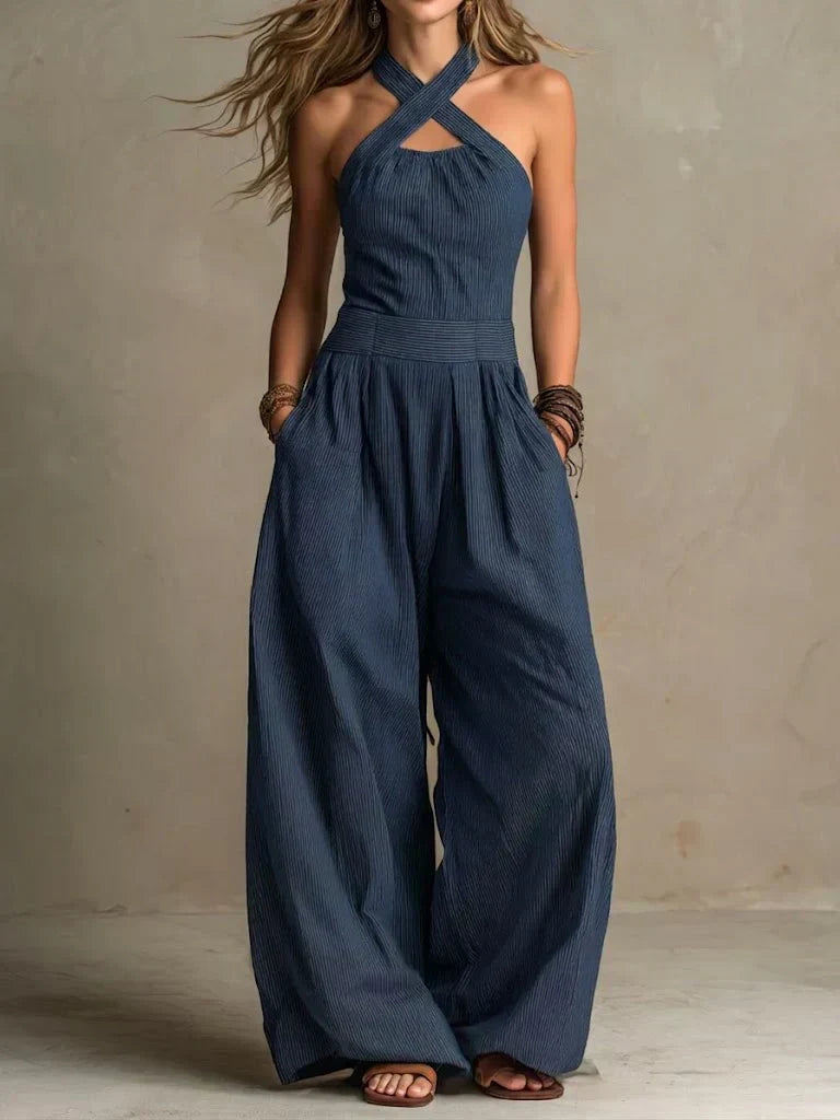 Bianca | Elegant Jumpsuit in Linen and Cotton with Crossover Detail