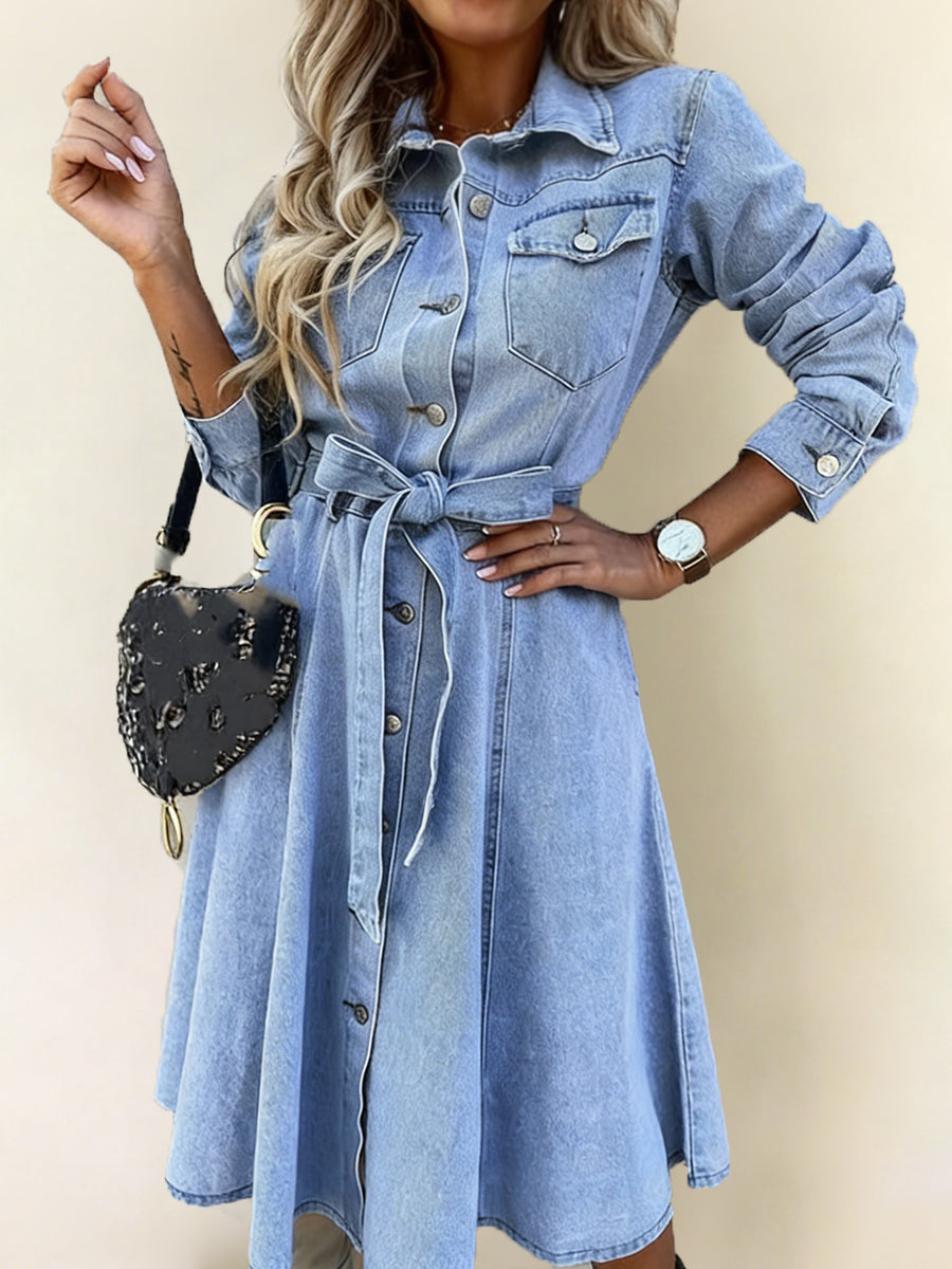 Luna | Langærmet Denim Kjole