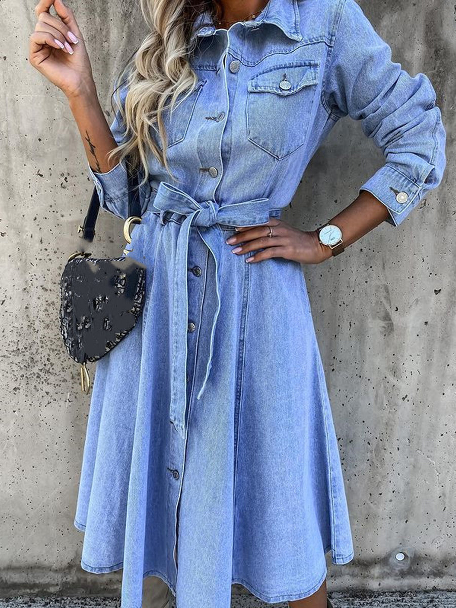 Luna | Långärmad Denim Klänning
