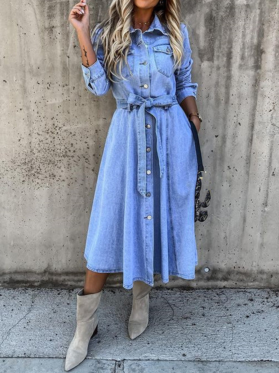Luna | Langærmet Denim Kjole