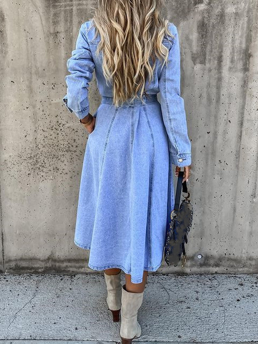 Luna | Langærmet Denim Kjole