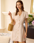 Den Beige Prickiga Knapp Mini Klänningen