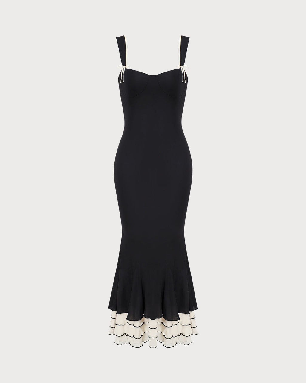 Den Svarta Sweetheart Neck Bodycon Slip Maxi Klänningen