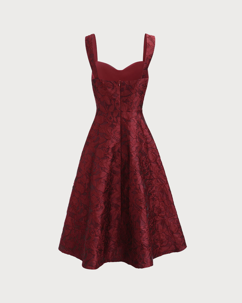 Den Röda Sweetheart Hals Jacquard Midi Klänning