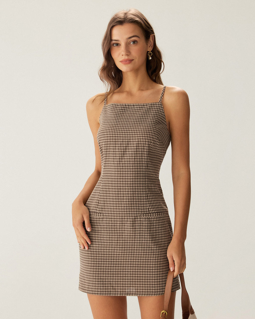 Brun Gingham Slip Mini Klänning