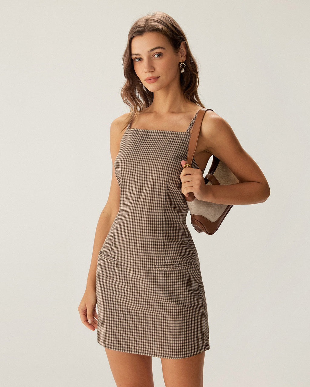 Brun Gingham Slip Mini Klänning