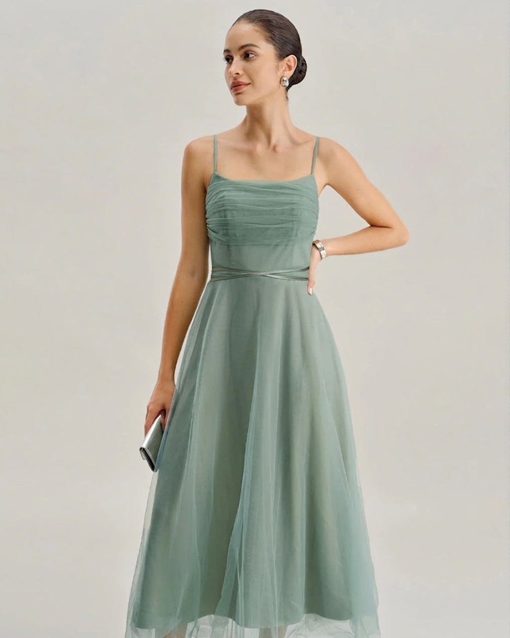 Grön Mesh Flowy Slip Midi Klänning