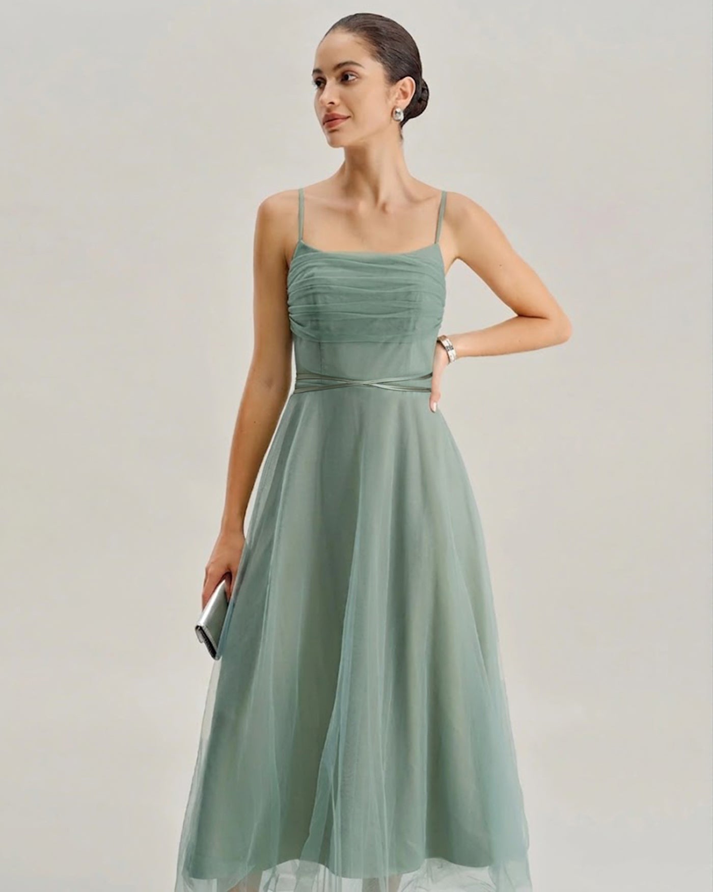 Grön Mesh Flowy Slip Midi Klänning