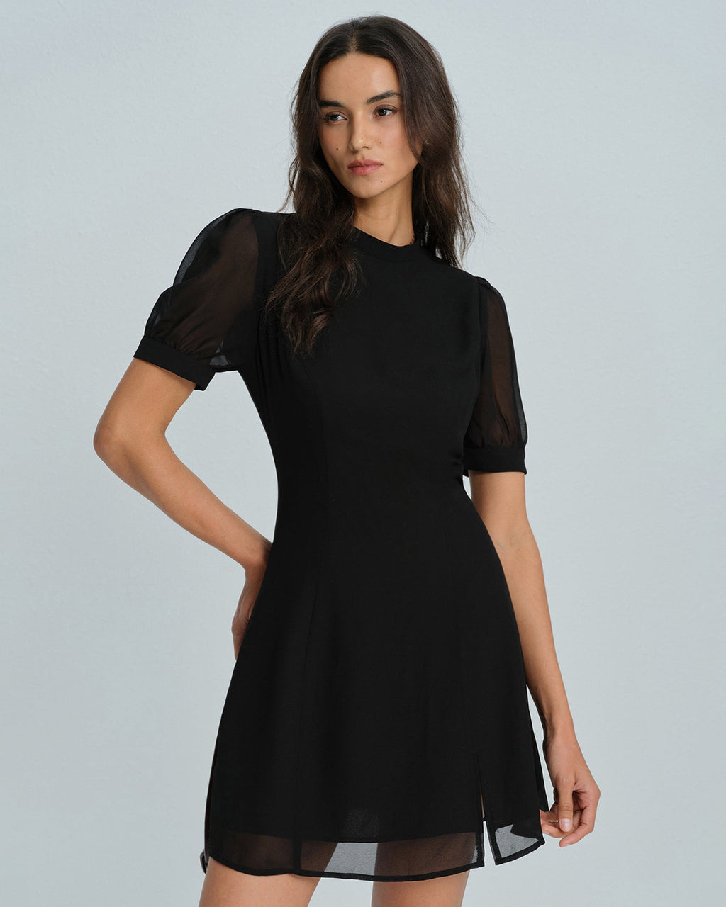 Svart Mock Neck Mini Klänning