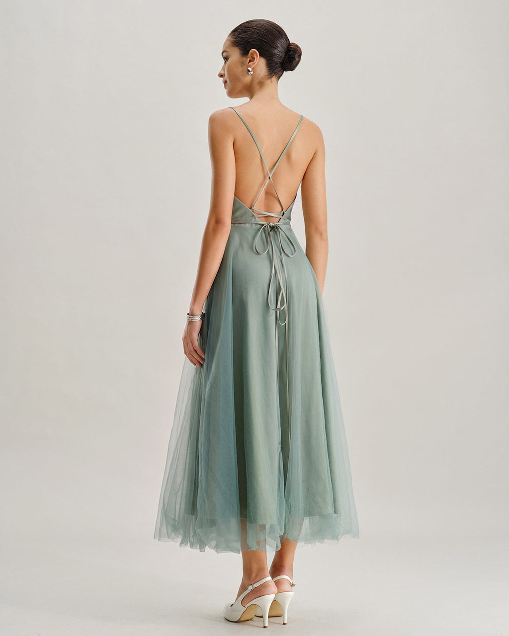 Grön Mesh Flowy Slip Midi Klänning