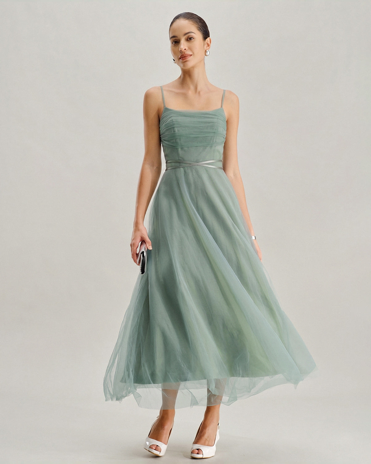 Grön Mesh Flowy Slip Midi Klänning