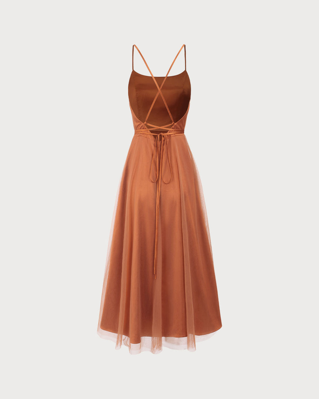 Karamell Mesh Flowy Slip Midi Klänning