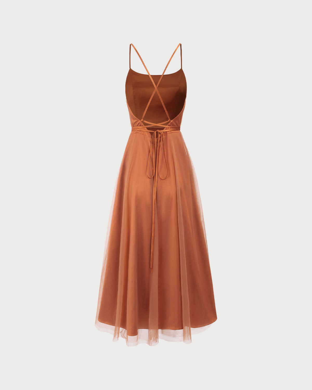 Karamell Mesh Flowy Slip Midi Klänning