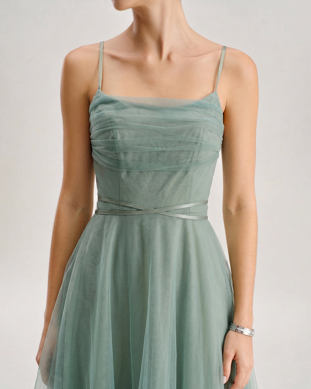 Grön Mesh Flowy Slip Midi Klänning