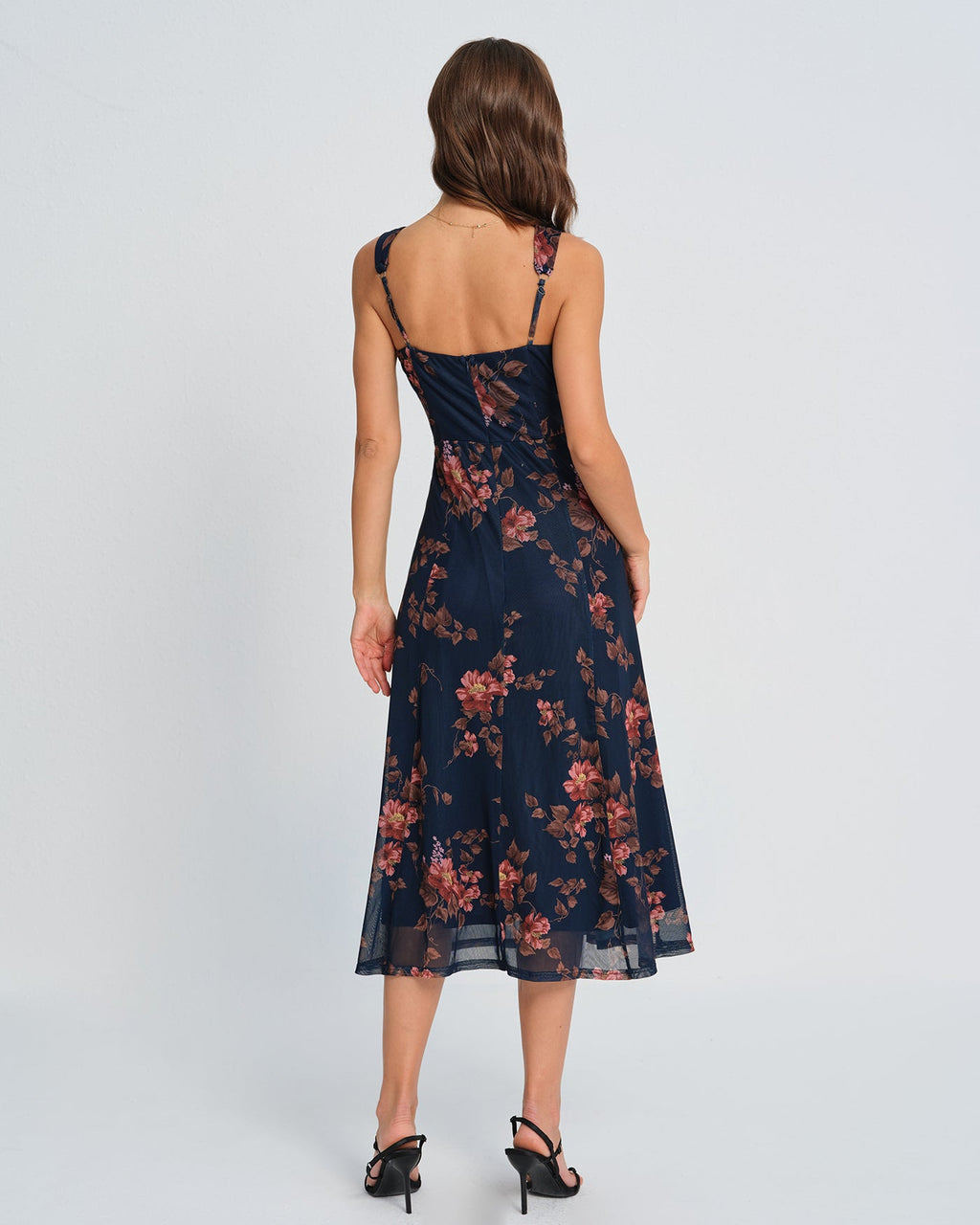 Blå Blommig Slip Midi Klänning