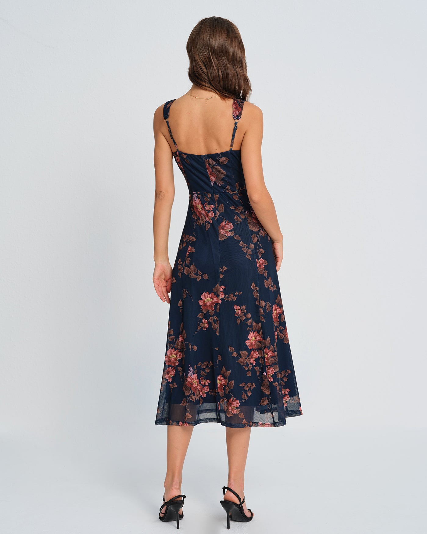 Blå Blommig Slip Midi Klänning