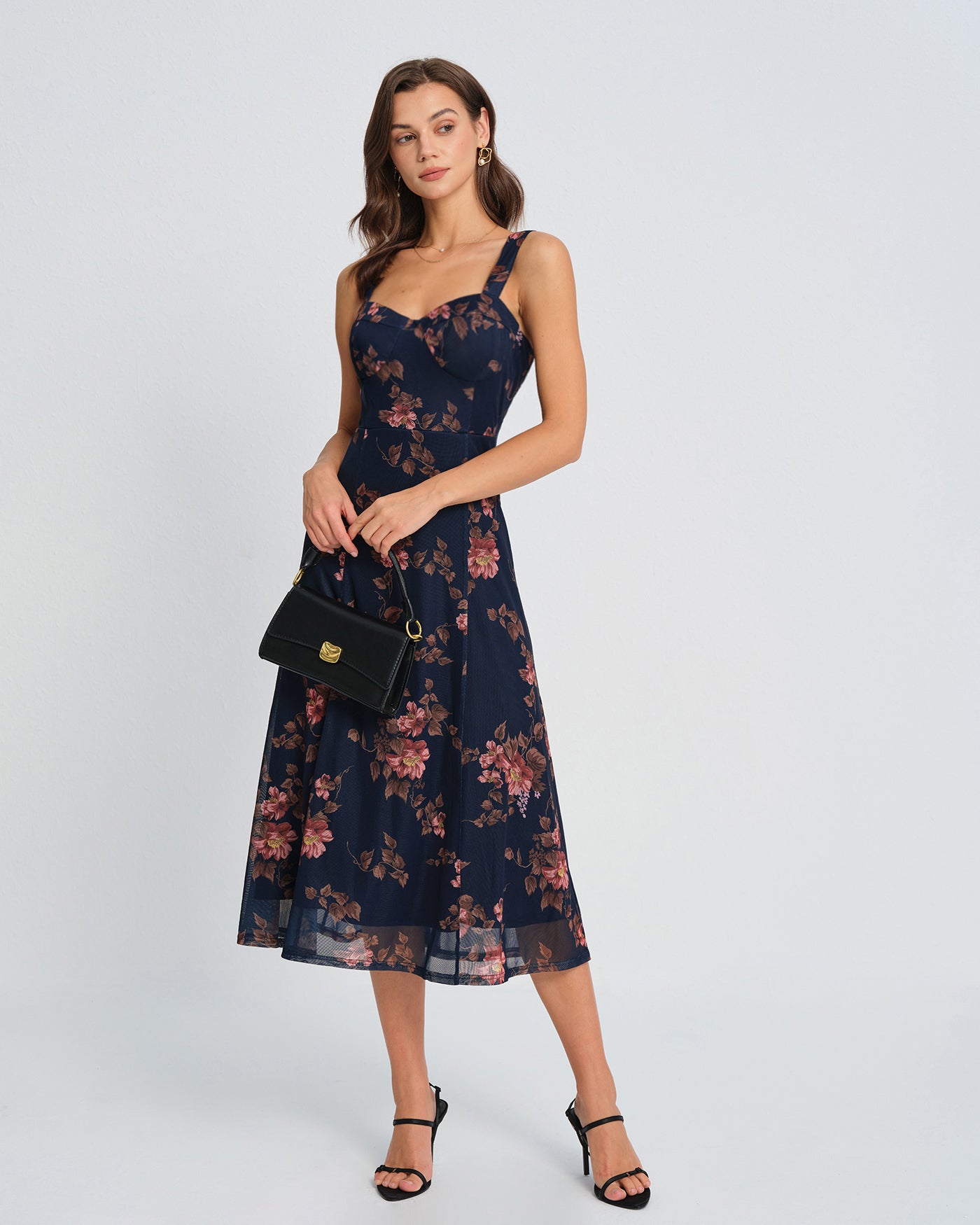 Blå Blommig Slip Midi Klänning