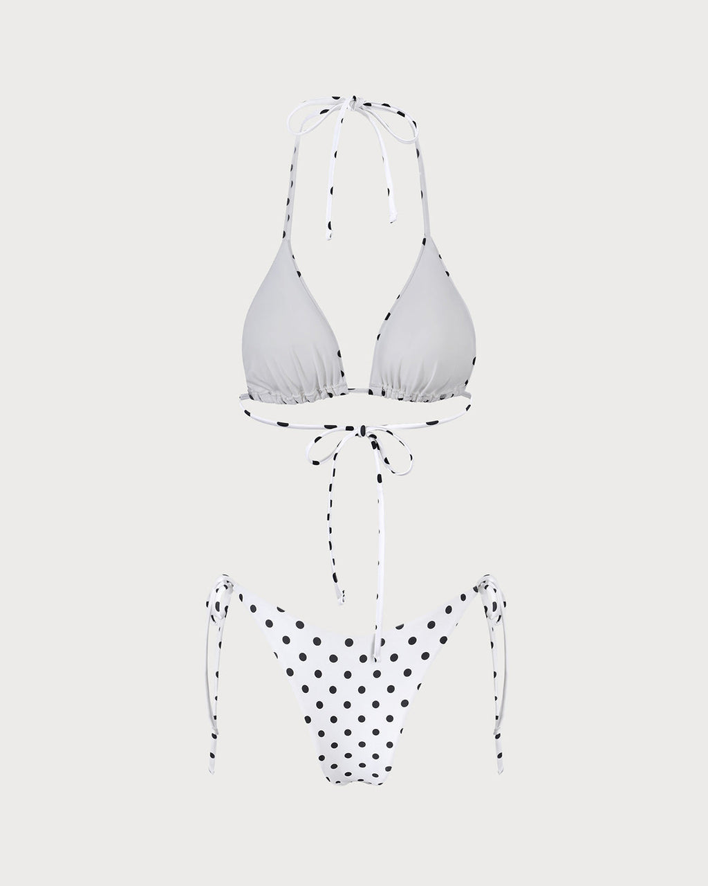 Vit Halterneck Polka Dot Triangel Bikini Set