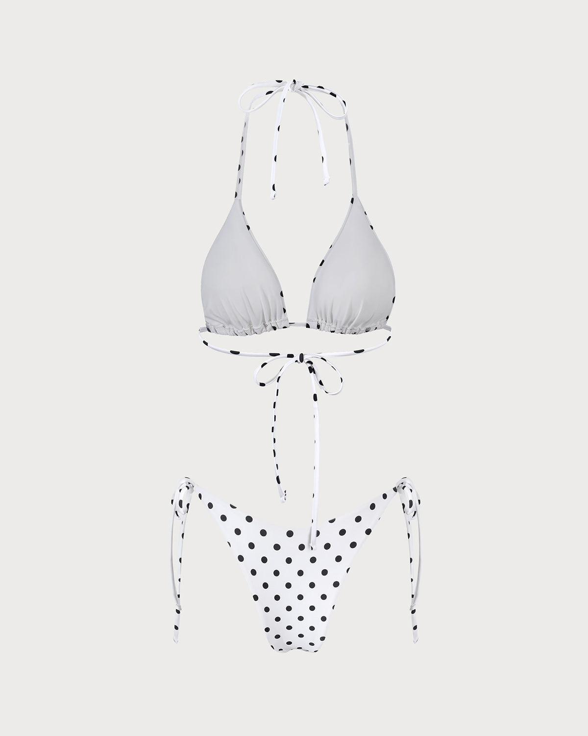 Vit Halterneck Polka Dot Triangel Bikini Set