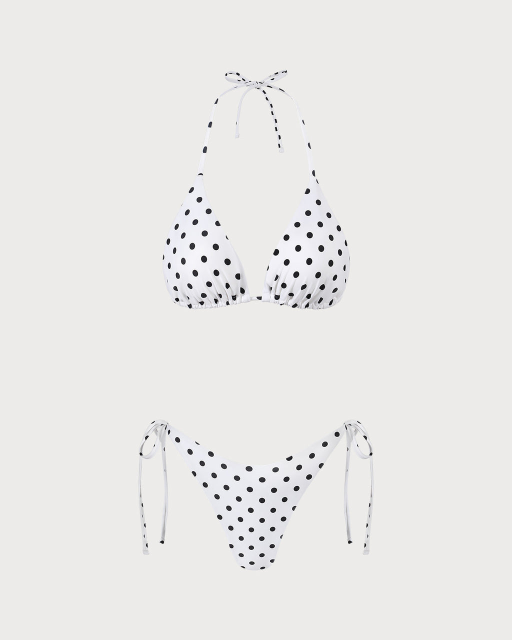 Vit Halterneck Polka Dot Triangel Bikini Set