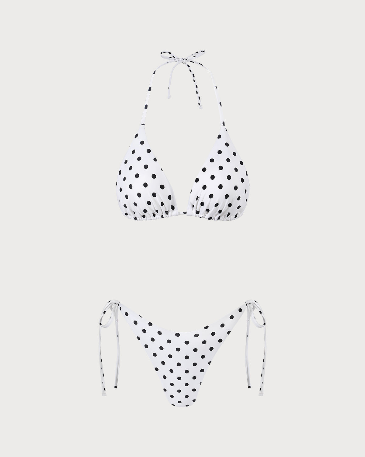 Vit Halterneck Polka Dot Triangel Bikini Set