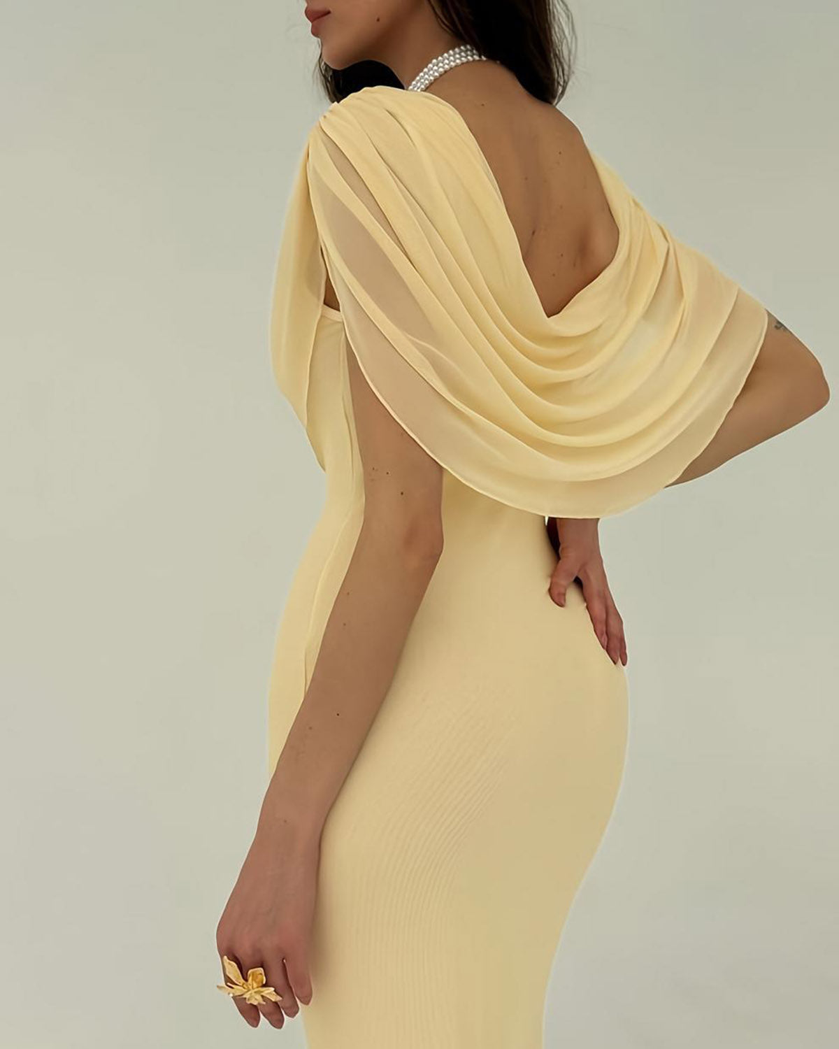 Gul Cowl Neck Ärm-lös Maxi Klänning