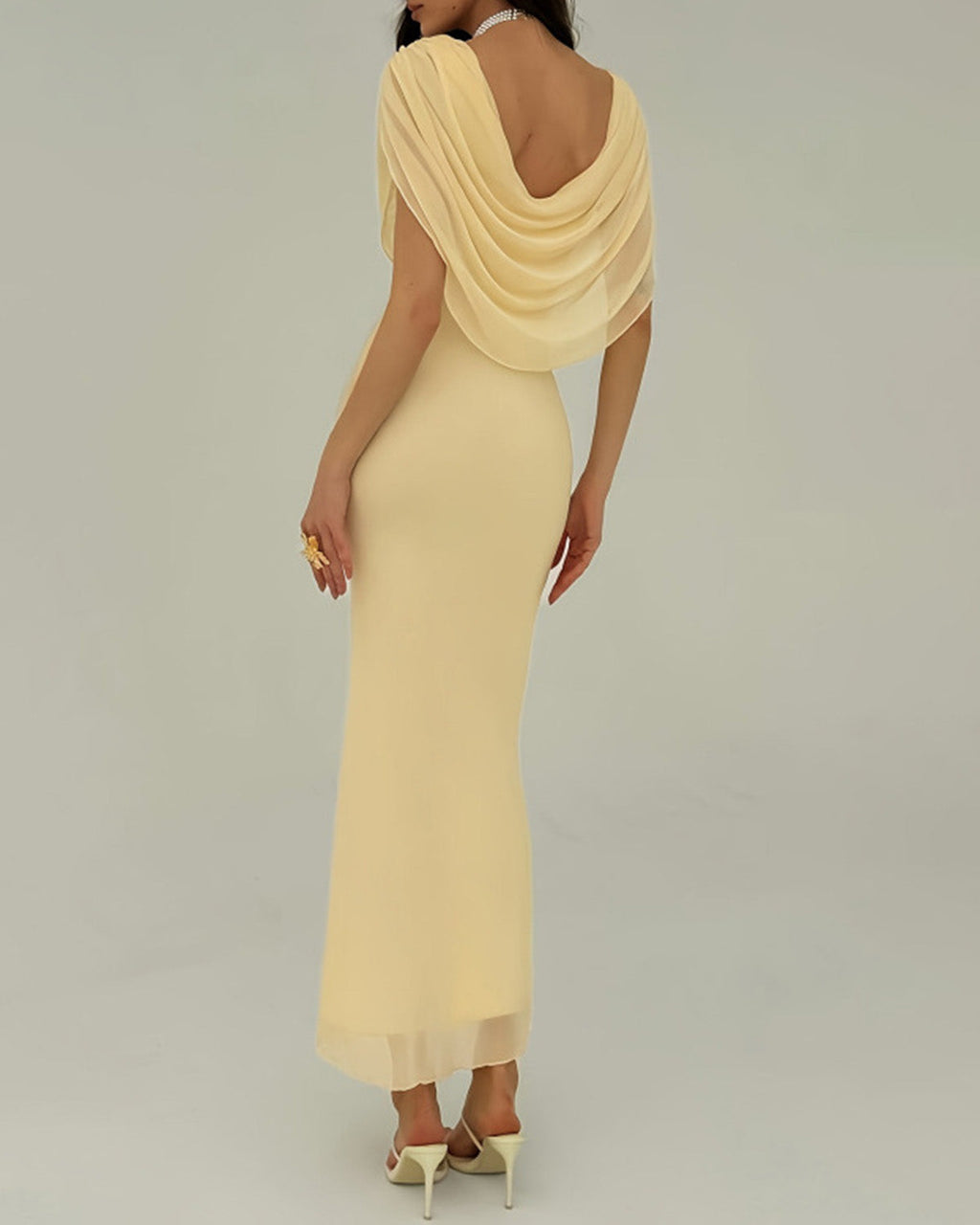 Gul Cowl Neck Ärm-lös Maxi Klänning
