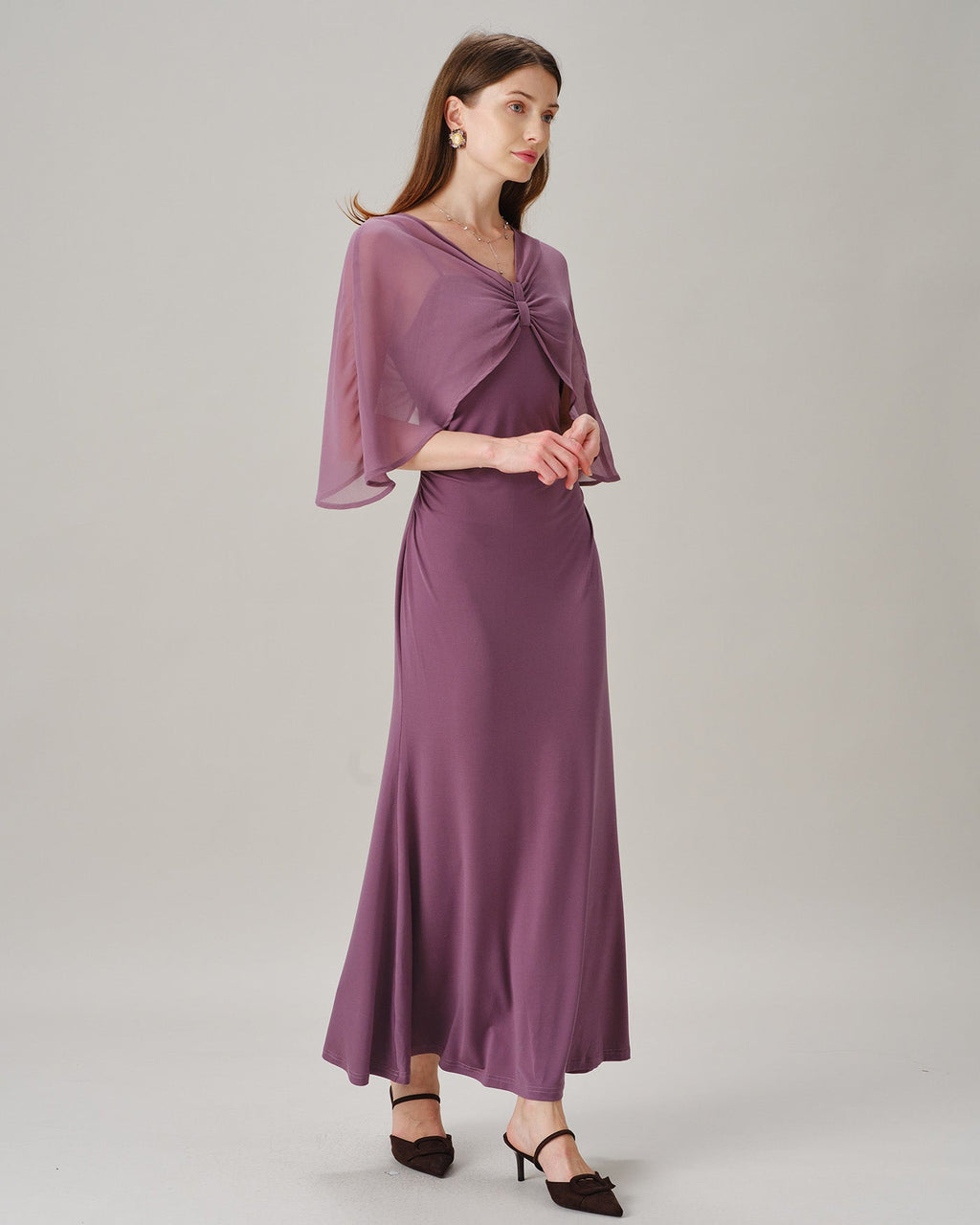 Lila V-ringad Chiffon Maxi Klänning