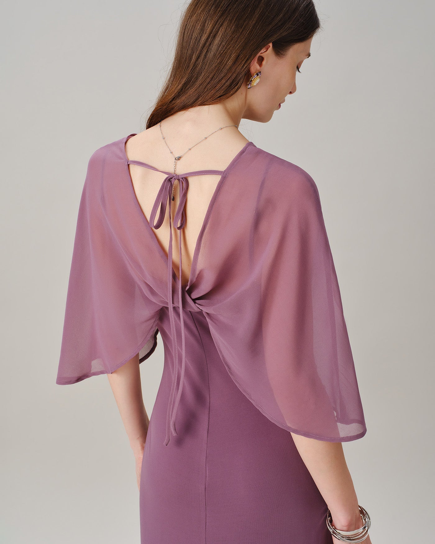 Lila V-ringad Chiffon Maxi Klänning