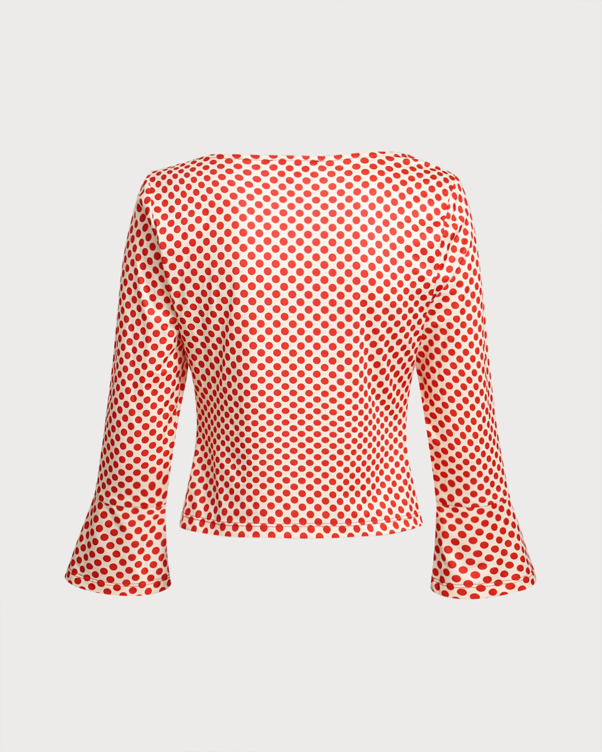 Röd Prickig U-Hals Bell Sleeve T-shirt