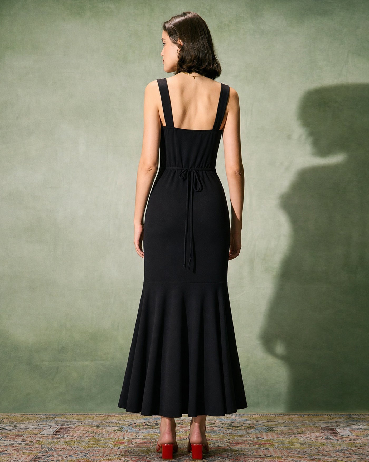 Svart Sweetheart Hals Slits Ruffle Maxi Klänning