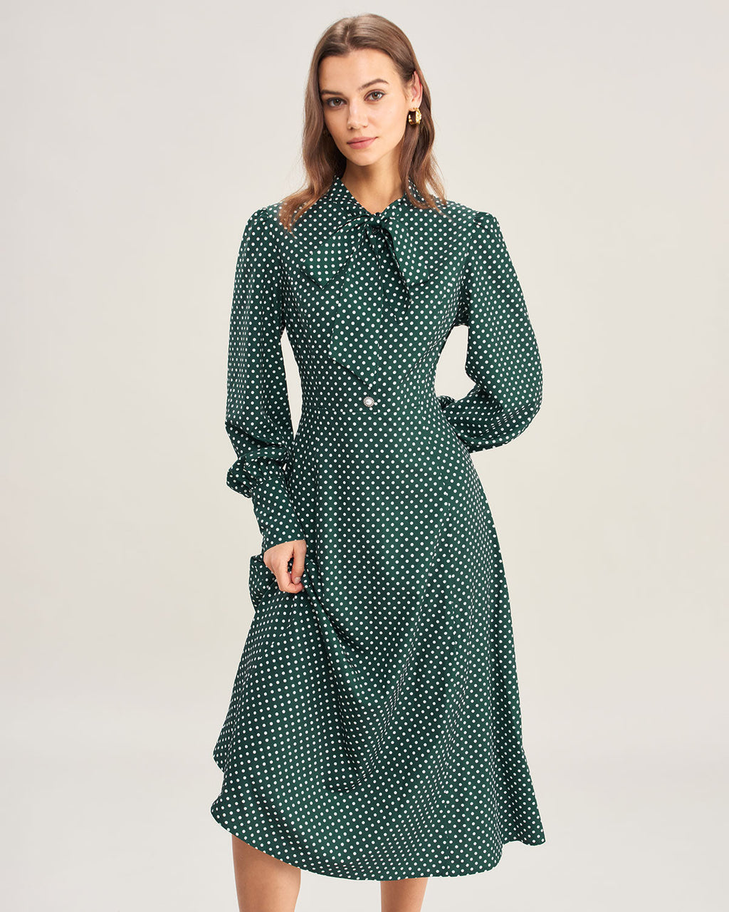 Grön Prickig Knytdress Midi