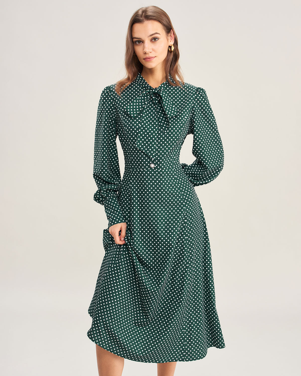 Grön Prickig Knytdress Midi