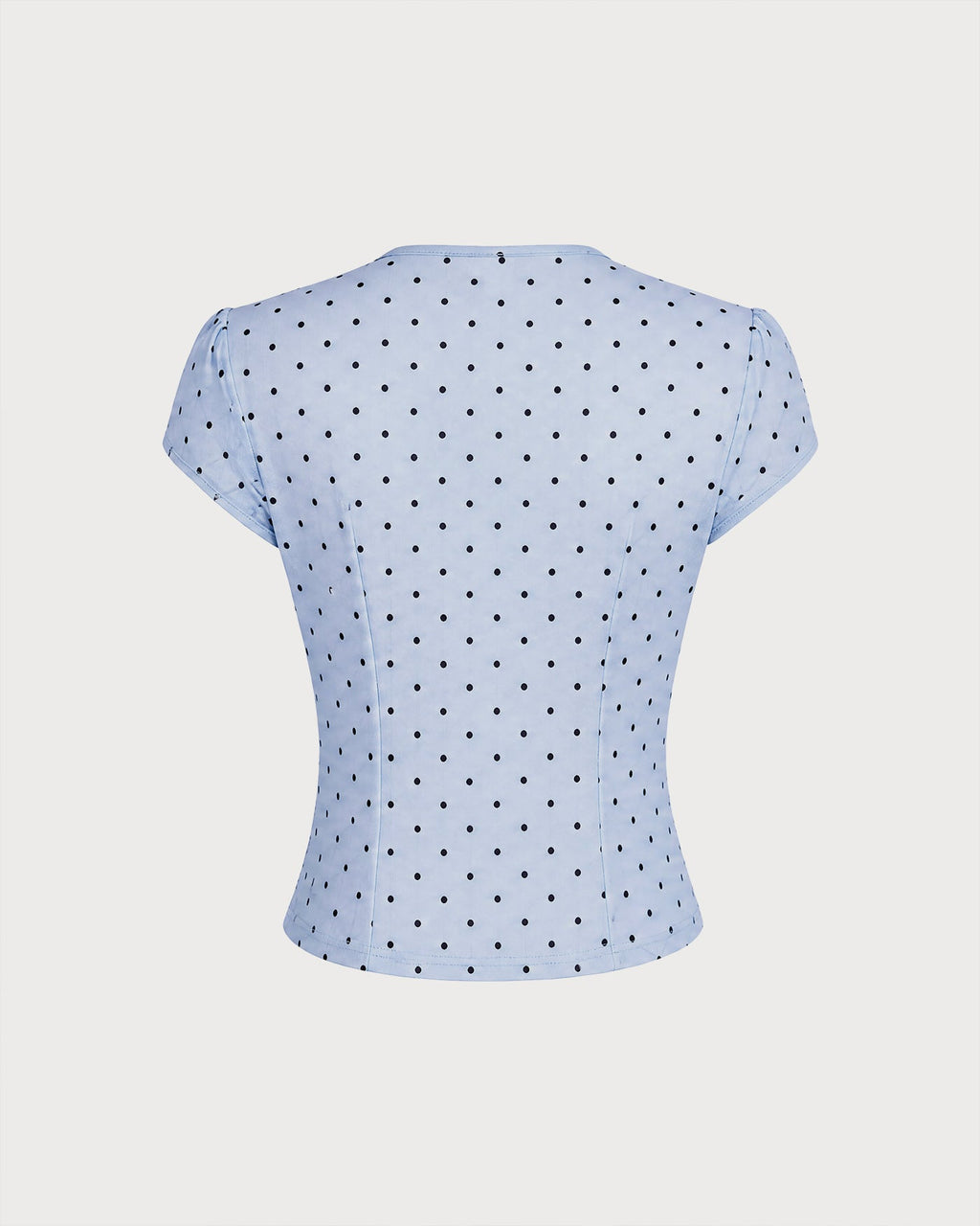 Blå Rundhalsad Polka Dot Knapp T-shirt