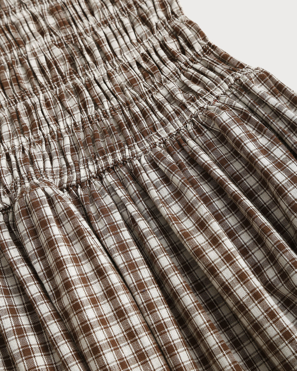 Kaffe Rutigt Shirrat Puffärmad Midiklänning