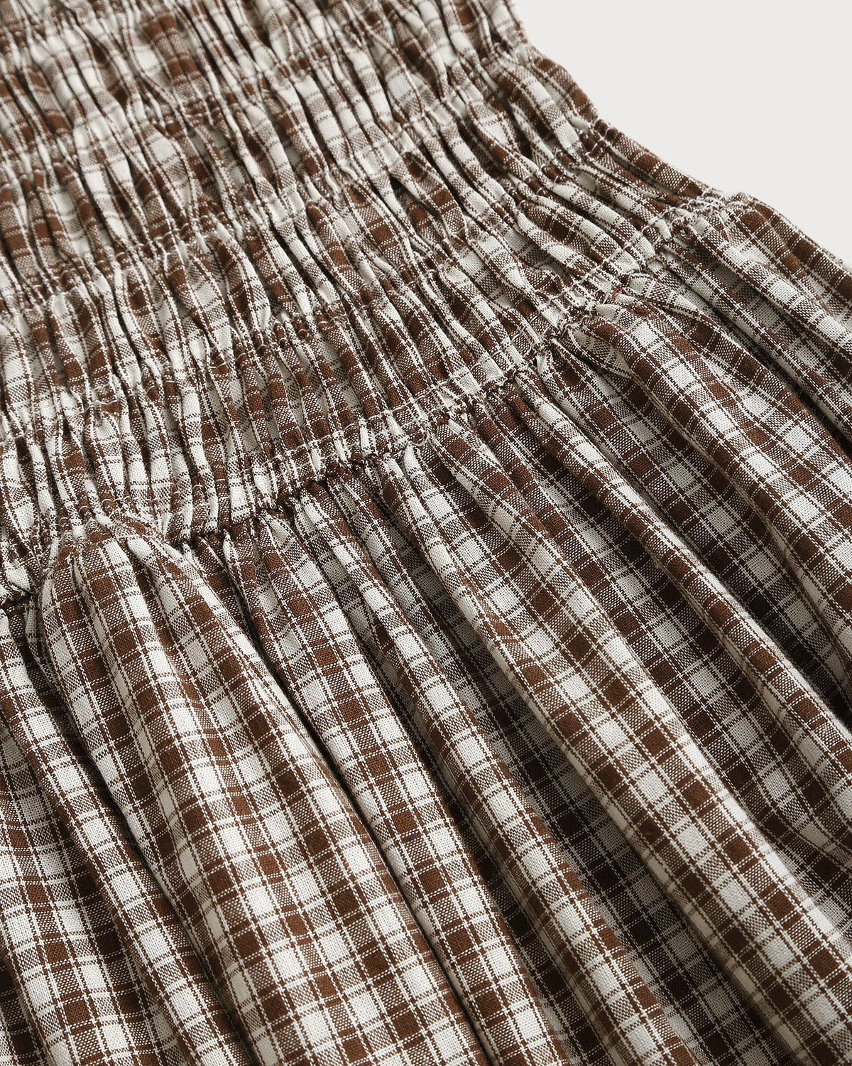 Kaffe Rutigt Shirrat Puffärmad Midiklänning