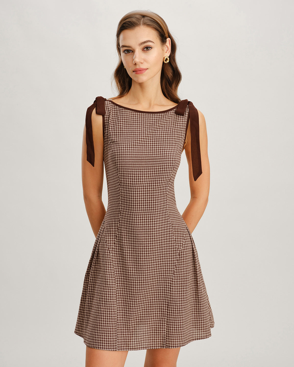 Brun Gingham Band Mini Klänning