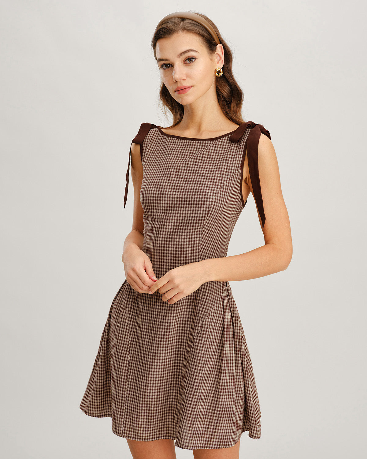 Brun Gingham Band Mini Klänning