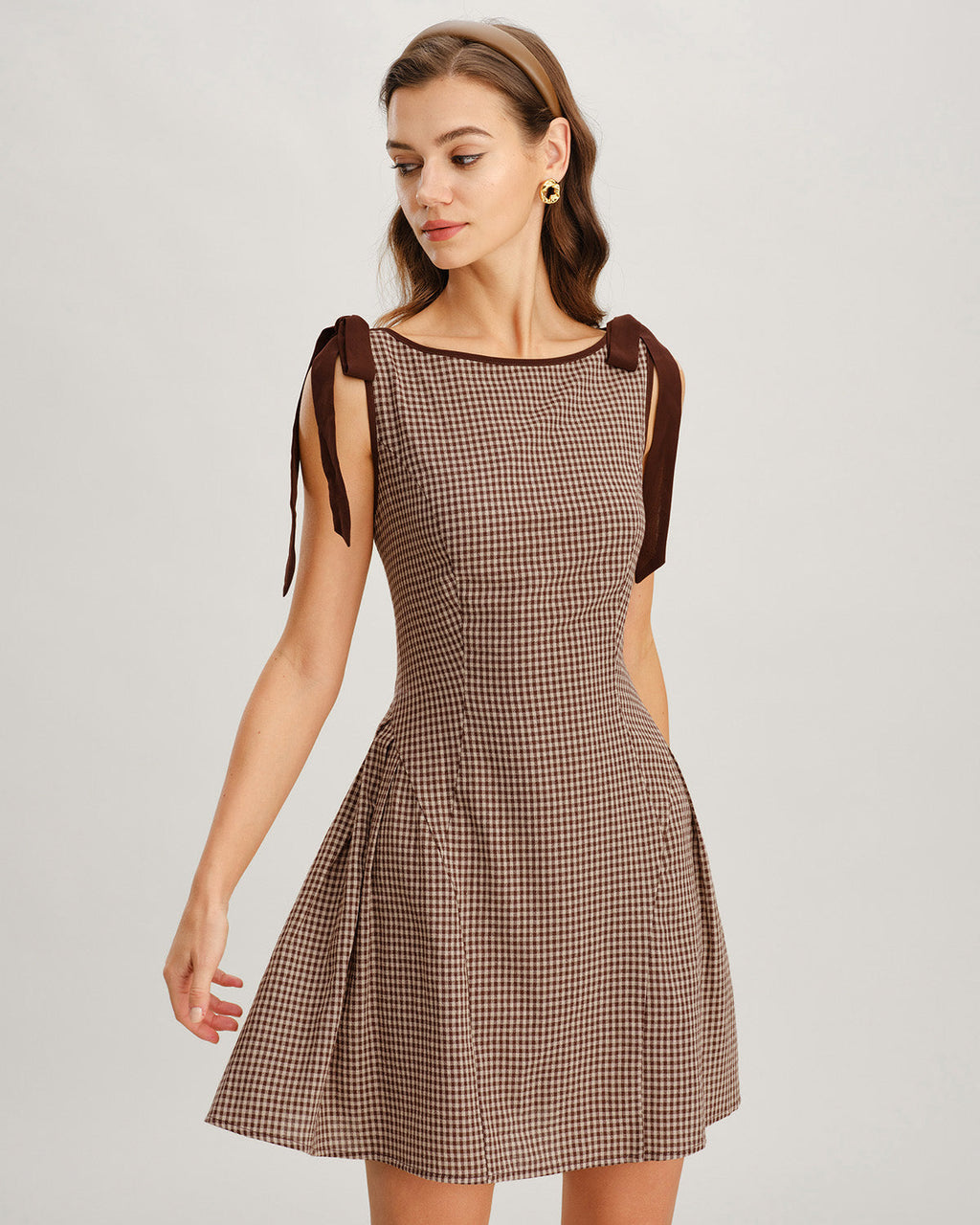 Brun Gingham Band Mini Klänning