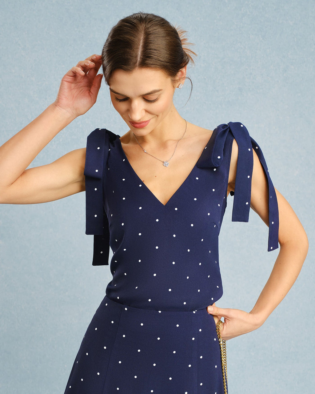Marinblå V-ringad Polka Dot Cami Top