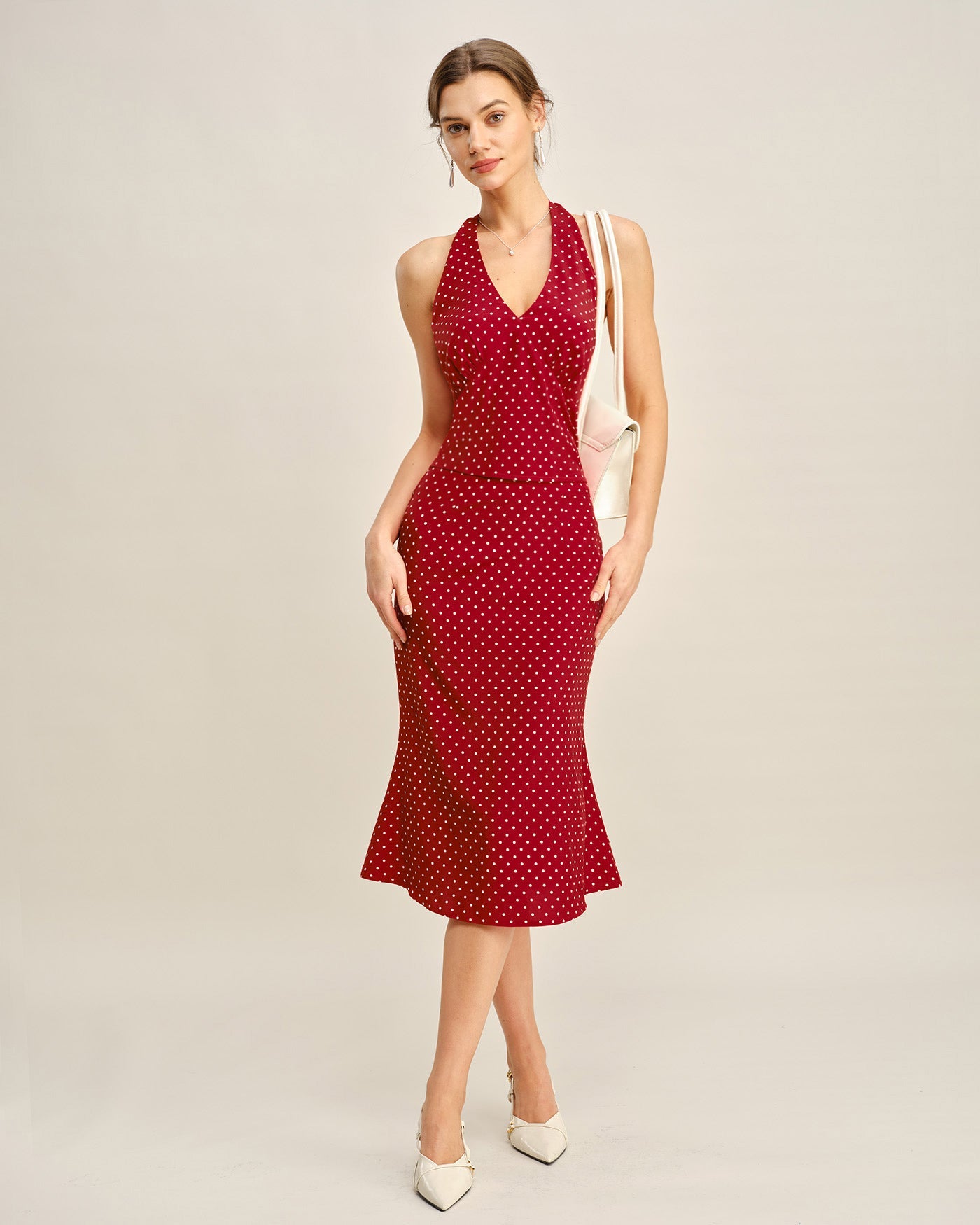 Röd Halterneck Polka Dot Cami Topp