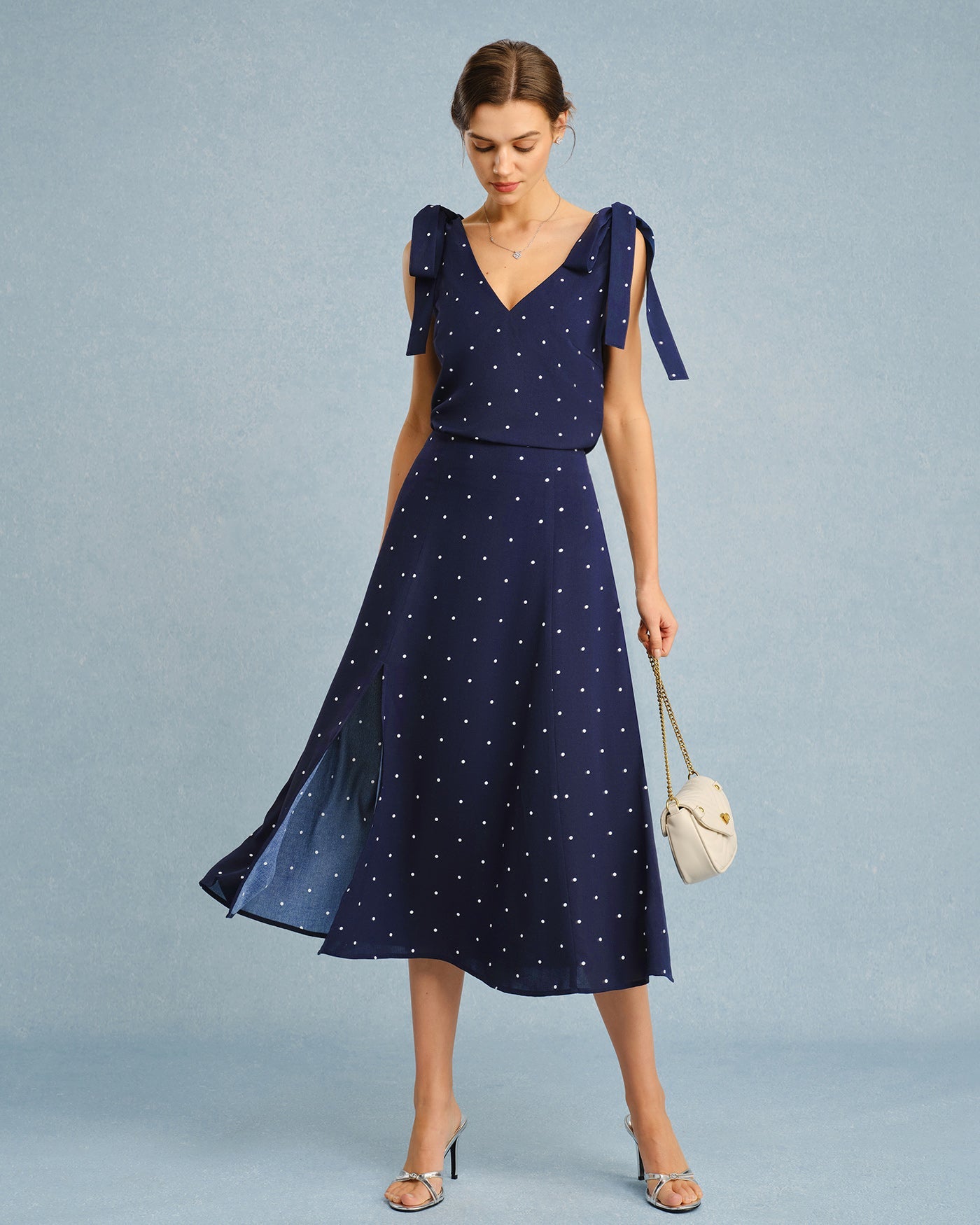 Marinblå V-ringad Polka Dot Cami Top