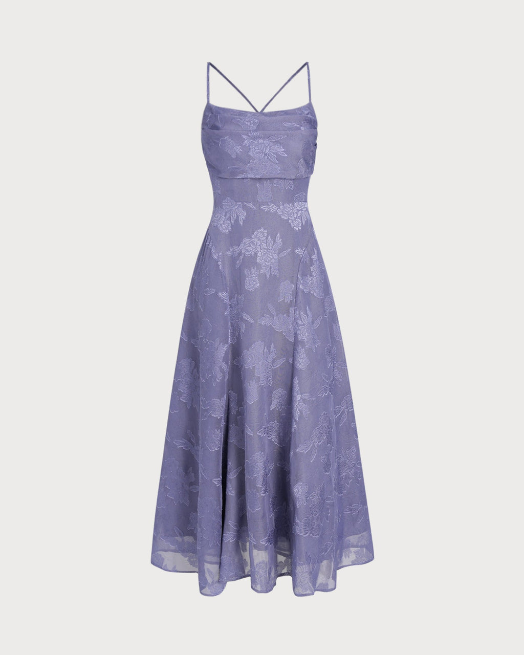 Blå Jacquard Slip Maxi Klänning