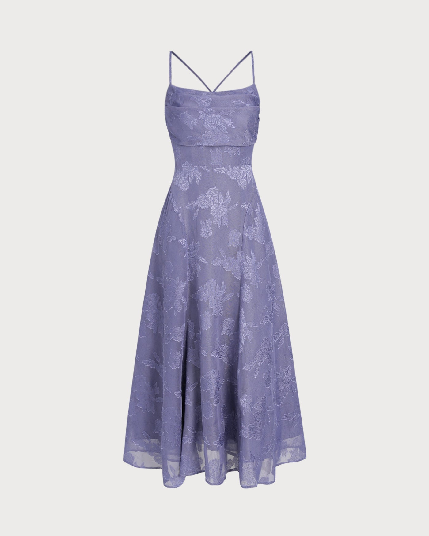 Blå Jacquard Slip Maxi Klänning