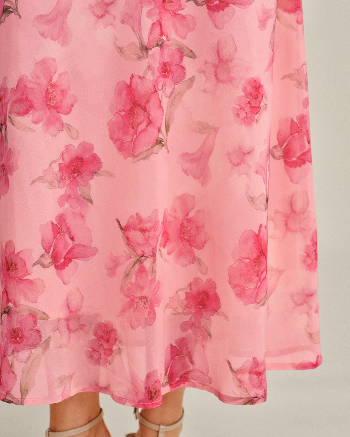 Rosa Blommig Volang Chiffon Maxi Klänning
