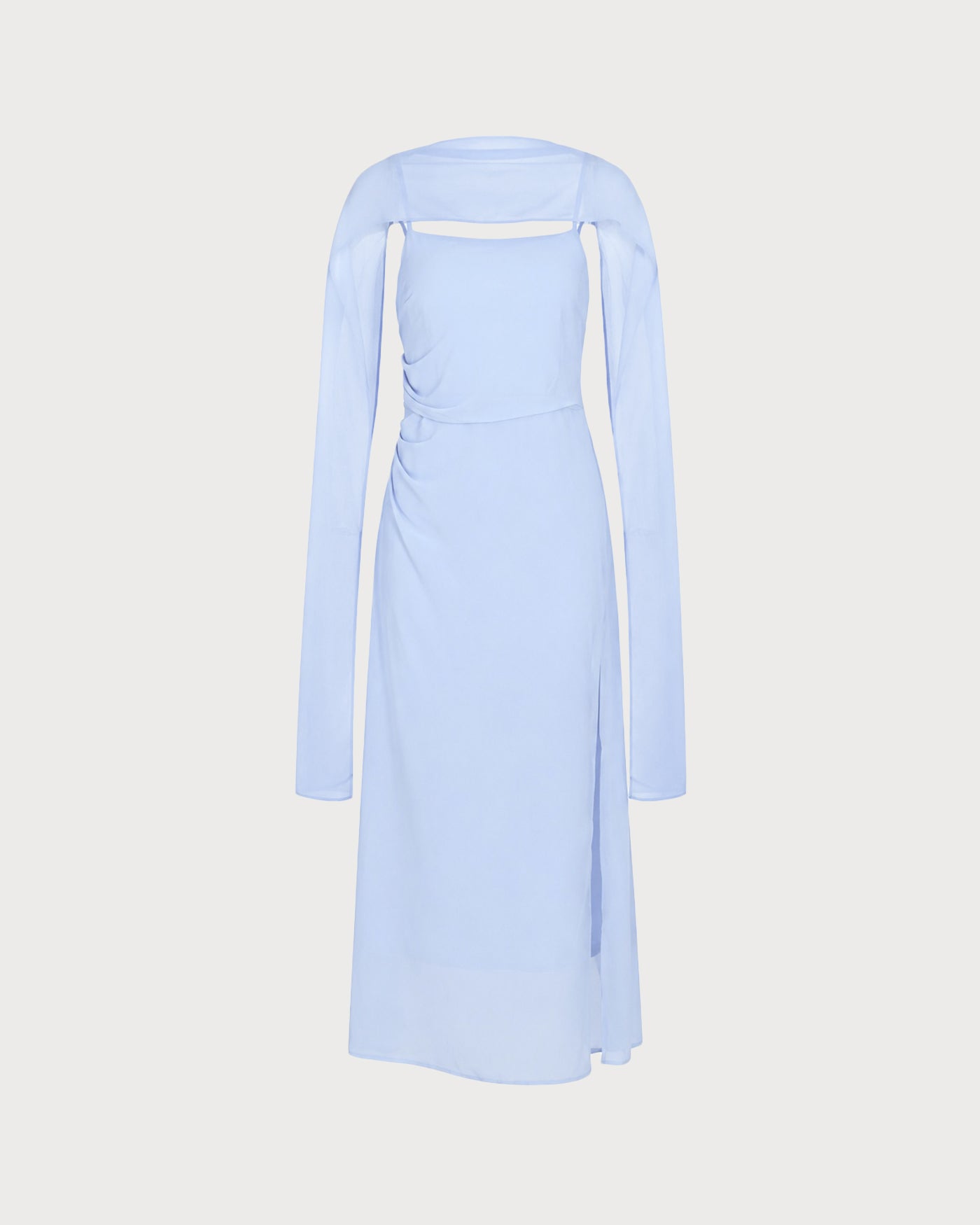 Blå Cowl Neck Strap Chiffon Maxi Klänning