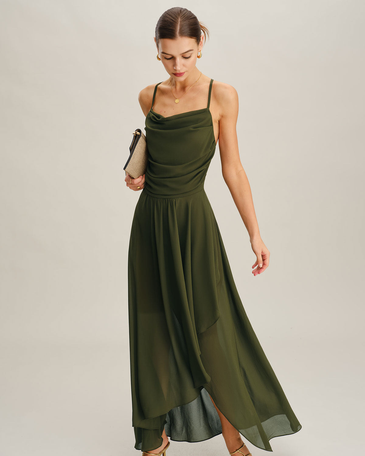 Grön Chiffon A-Linje Slip Maxi Klänning